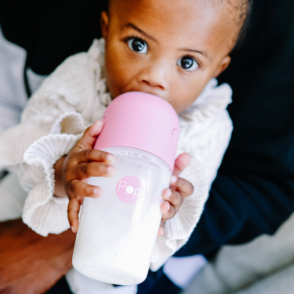 PopYum Pink Baby Bottle Set 4-Pack with White Drying Rack & Clear Drying Mat Bundle
