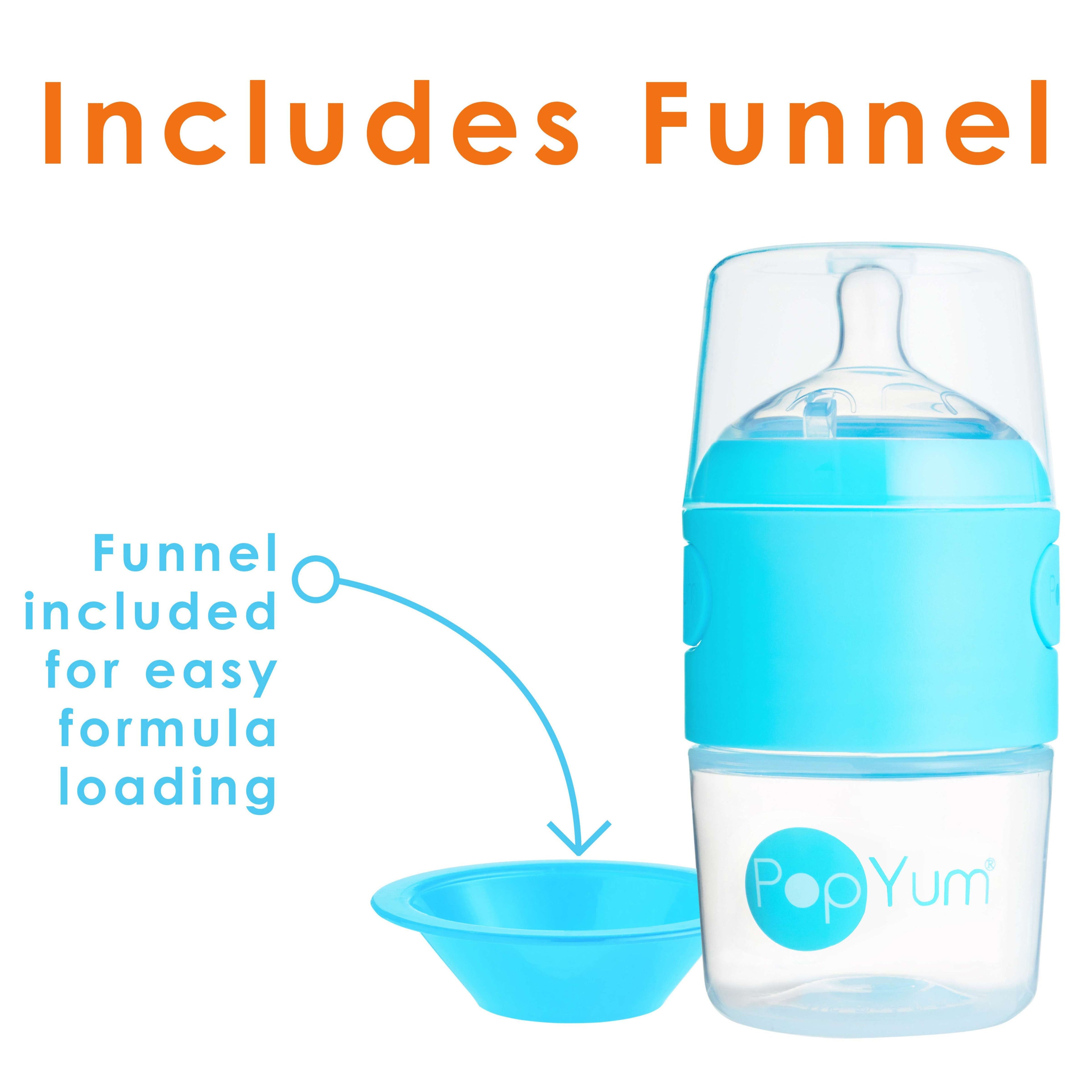 PopYum 5oz Anti-Colic Baby Bottle for Breast and Formula Feeding, 3-Pack, Blue, #1 Slow Flow Nipples