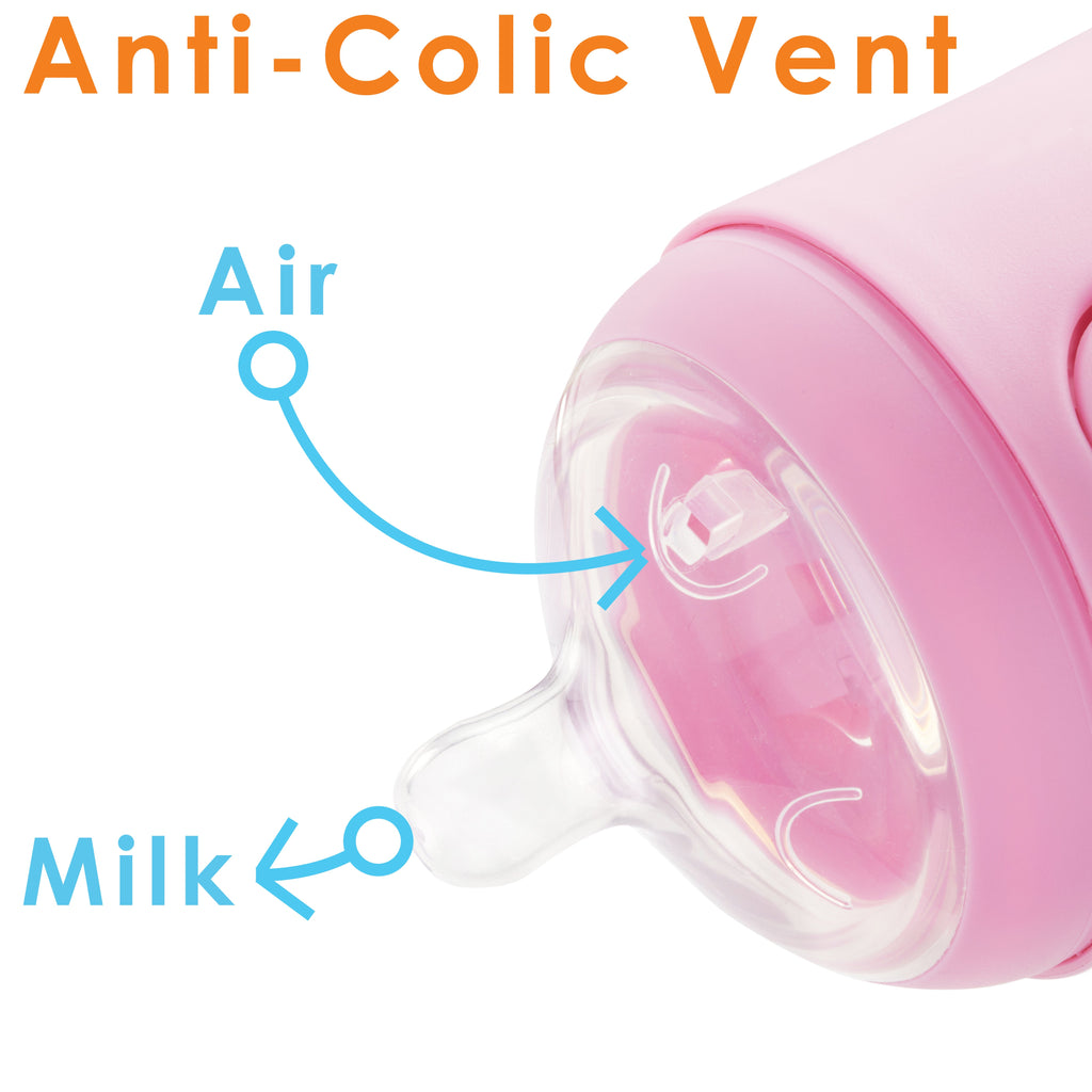 PopYum 9 oz Pink Formula Making Baby Bottle 3-Pk with White Drying Rack & Clear Drying Mat Bundle