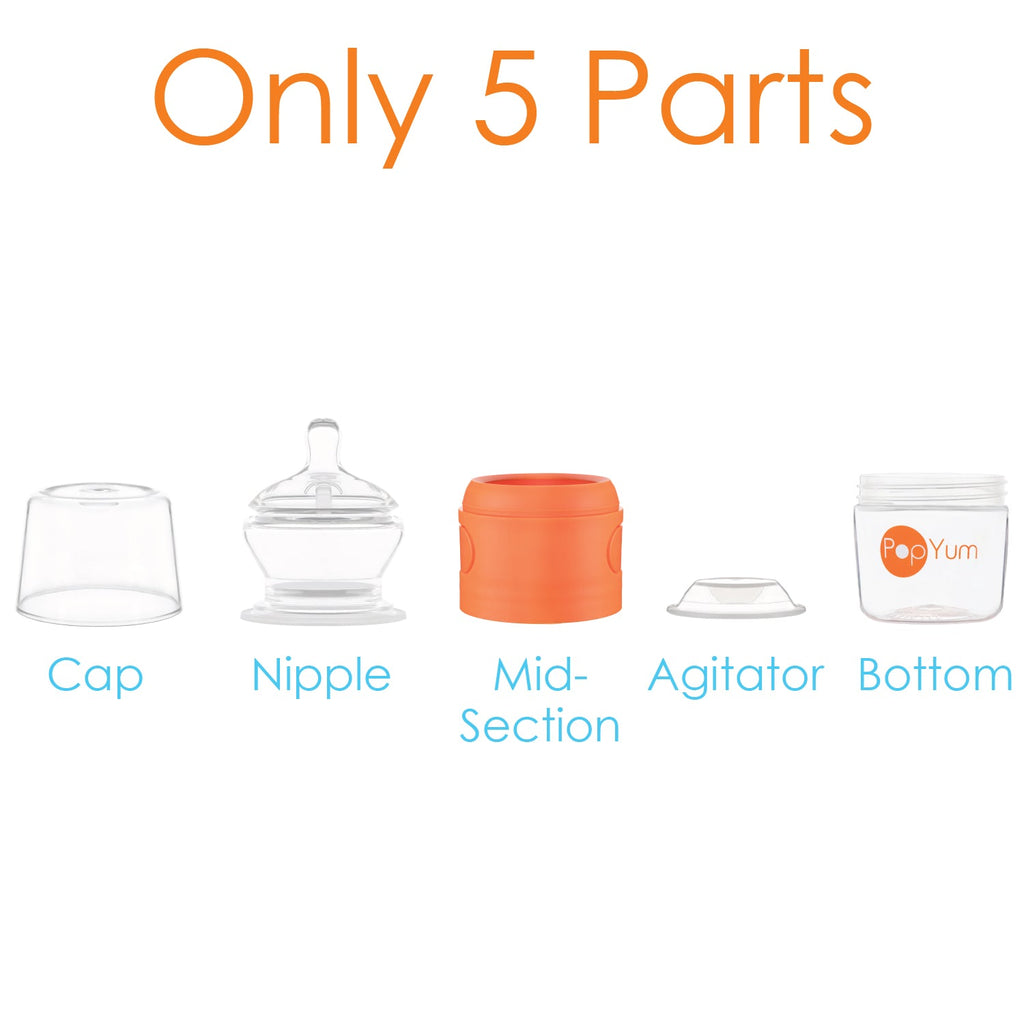 PopYum Orange 7 Piece Bundle: 9oz Bottle 3-Pack + 2 Nipple 2-Packs