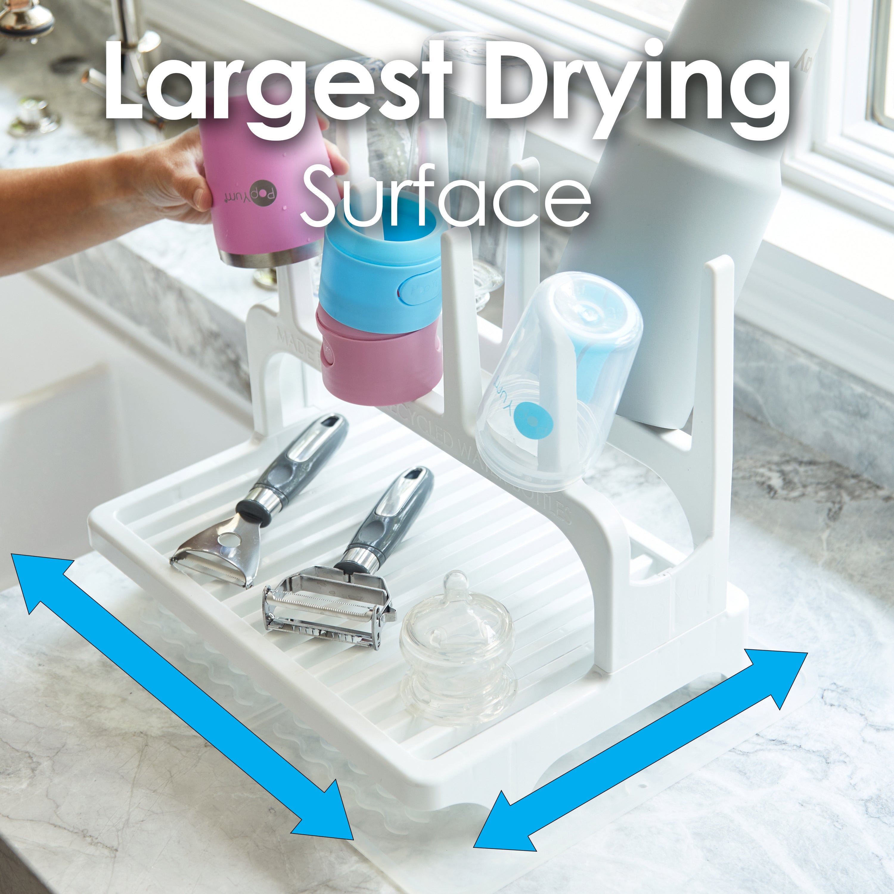 PopYum Orange Baby Bottle Set 4-Pack with Gray Drying Rack & Clear Drying Mat Bundle